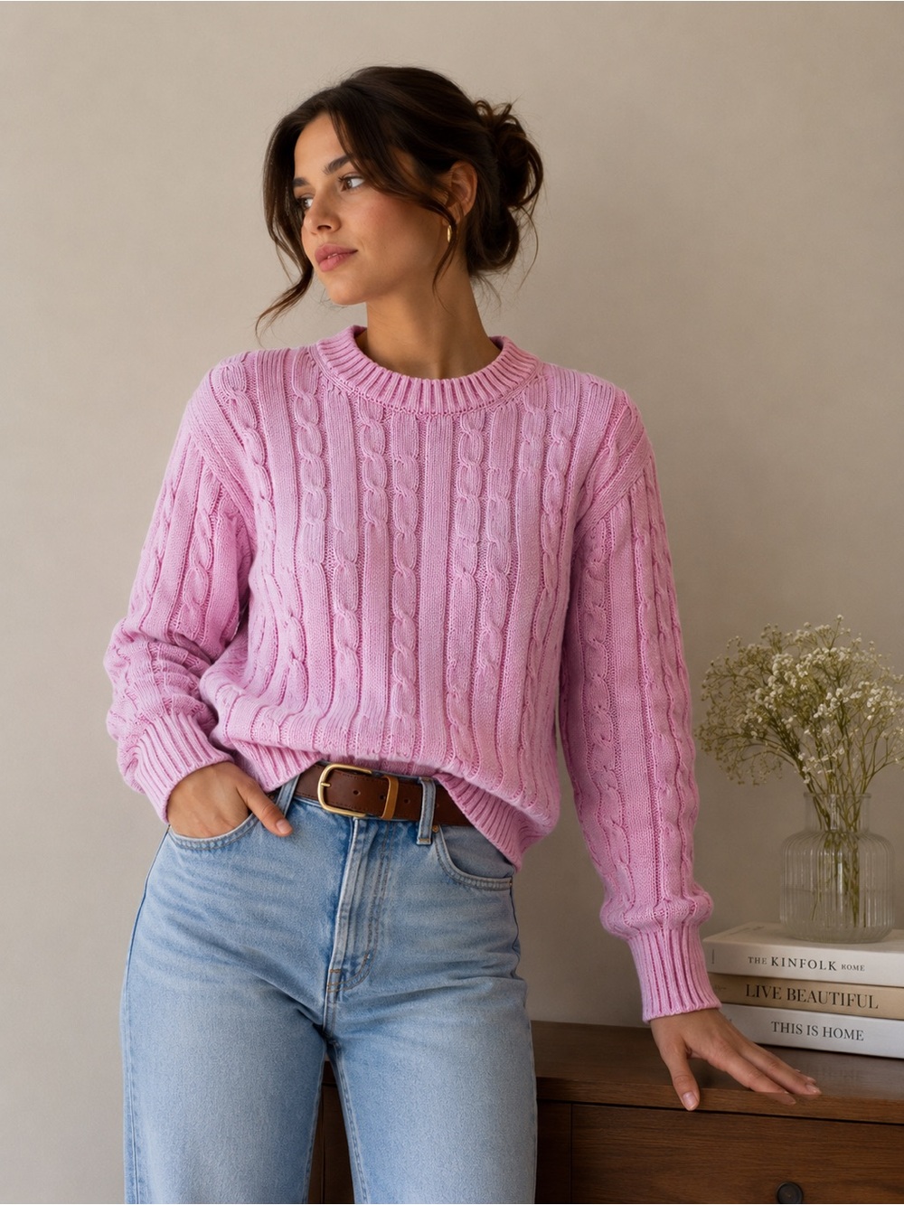 Vintage GAP Pink Cable Knit Sweater XS Faded Washed Cotton Crewneck Y2K